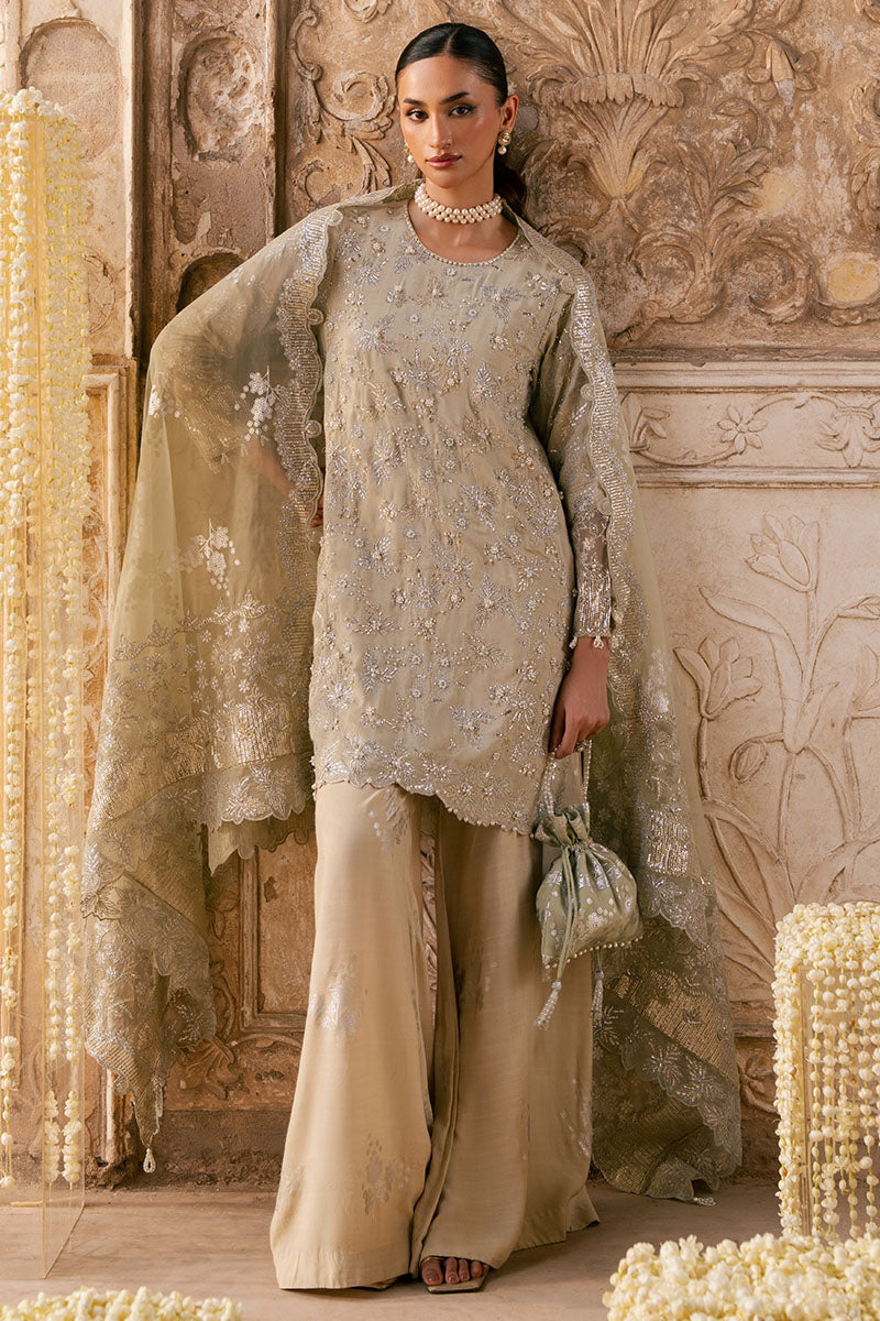 Cross Stitch | Wedding Pret | Silver Mist-3PC Silk Embroidered Pret-3