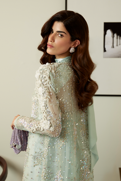 Suffuse Daisy ice blue organza shirt and raw silk pants, photo 3