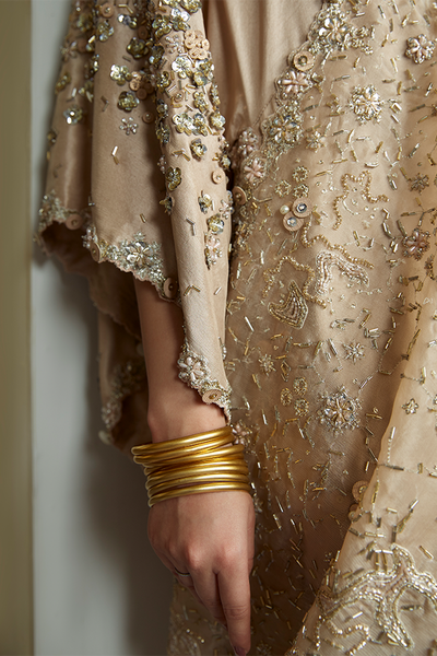 Suffuse Luna champagne beige raw silk kaftan with dupatta, photo 4