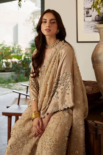 Suffuse Luna champagne beige raw silk kaftan with dupatta, photo 3