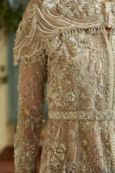 Suffuse Eris beige organza shirt with cape and sharara, photo 4