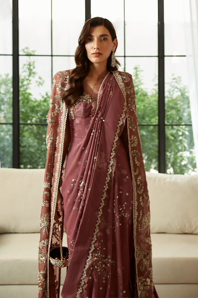 Suffuse Ana boysenberry draped saree with cape, photo 3