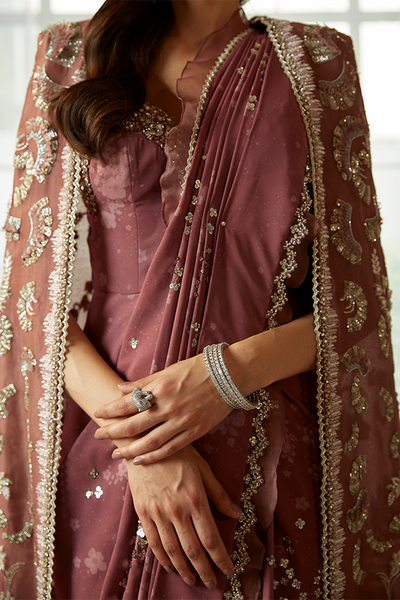 Suffuse Ana boysenberry draped saree with cape, photo 4