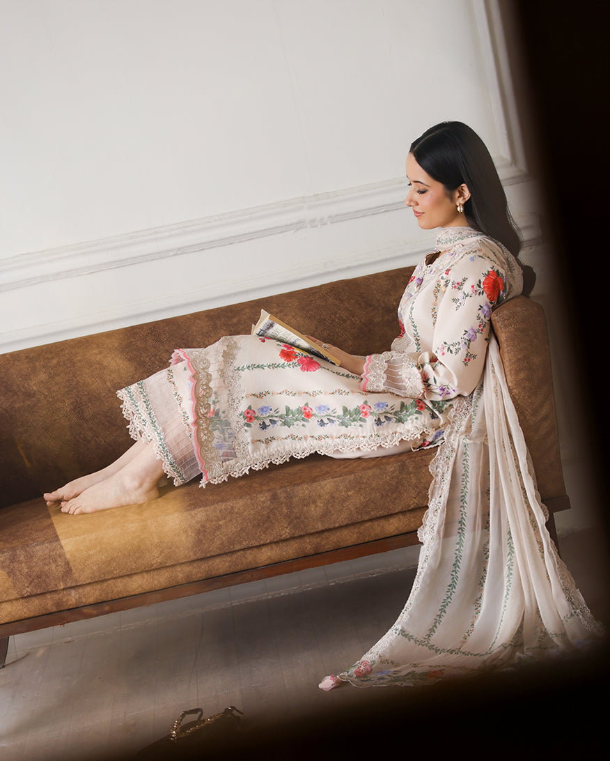 Roheenaz | Sunlit Tales Printed Embroidered Edit | Sunflare Petal-5