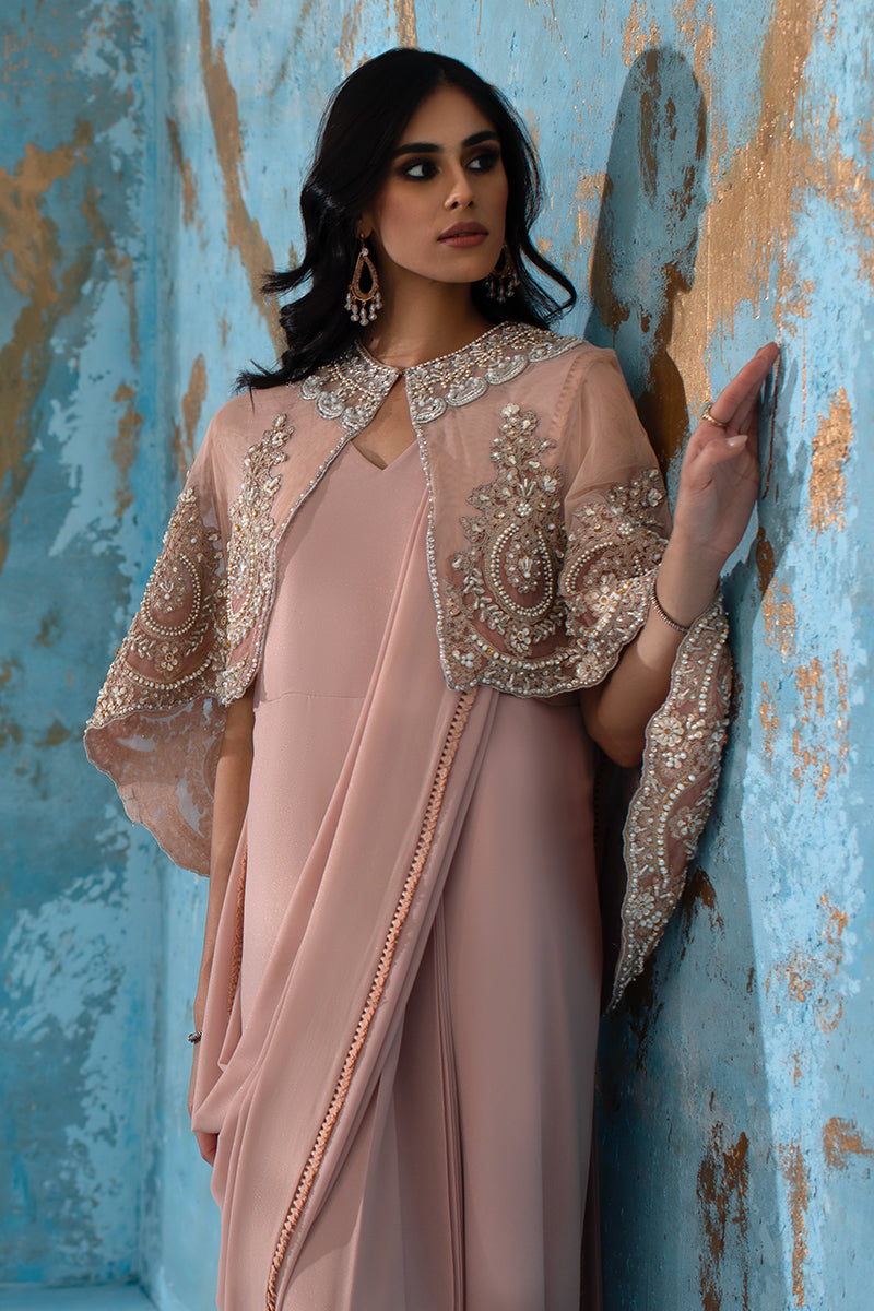 Wardha Saleem | Luxury Pret Fusion Wear | ROSALIE - FORMAL CAPE WITH DRAPE (2 PC) -  Wardha Saleem Ladies Clothes - Original Designer Dress - House of Maryam