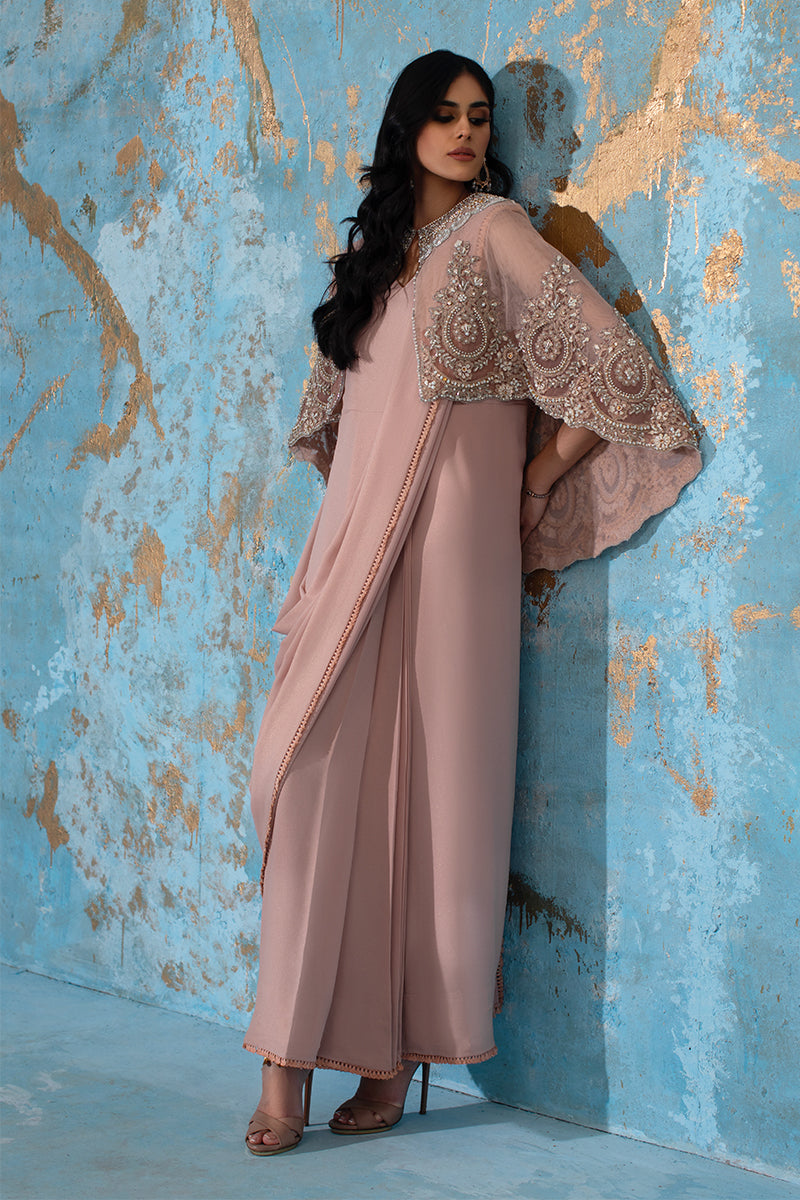 Wardha Saleem | Luxury Pret Fusion Wear | ROSALIE - FORMAL CAPE WITH DRAPE (2 PC) -  Wardha Saleem Ladies Clothes - Original Designer Dress - House of Maryam