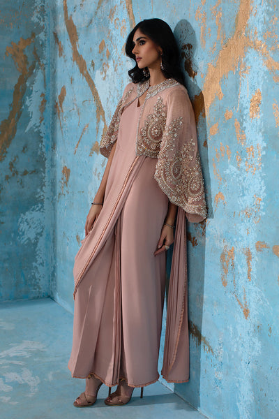 Wardha Saleem | Luxury Pret Fusion Wear | ROSALIE - FORMAL CAPE WITH DRAPE (2 PC) -  Wardha Saleem Ladies Clothes - Original Designer Dress - House of Maryam