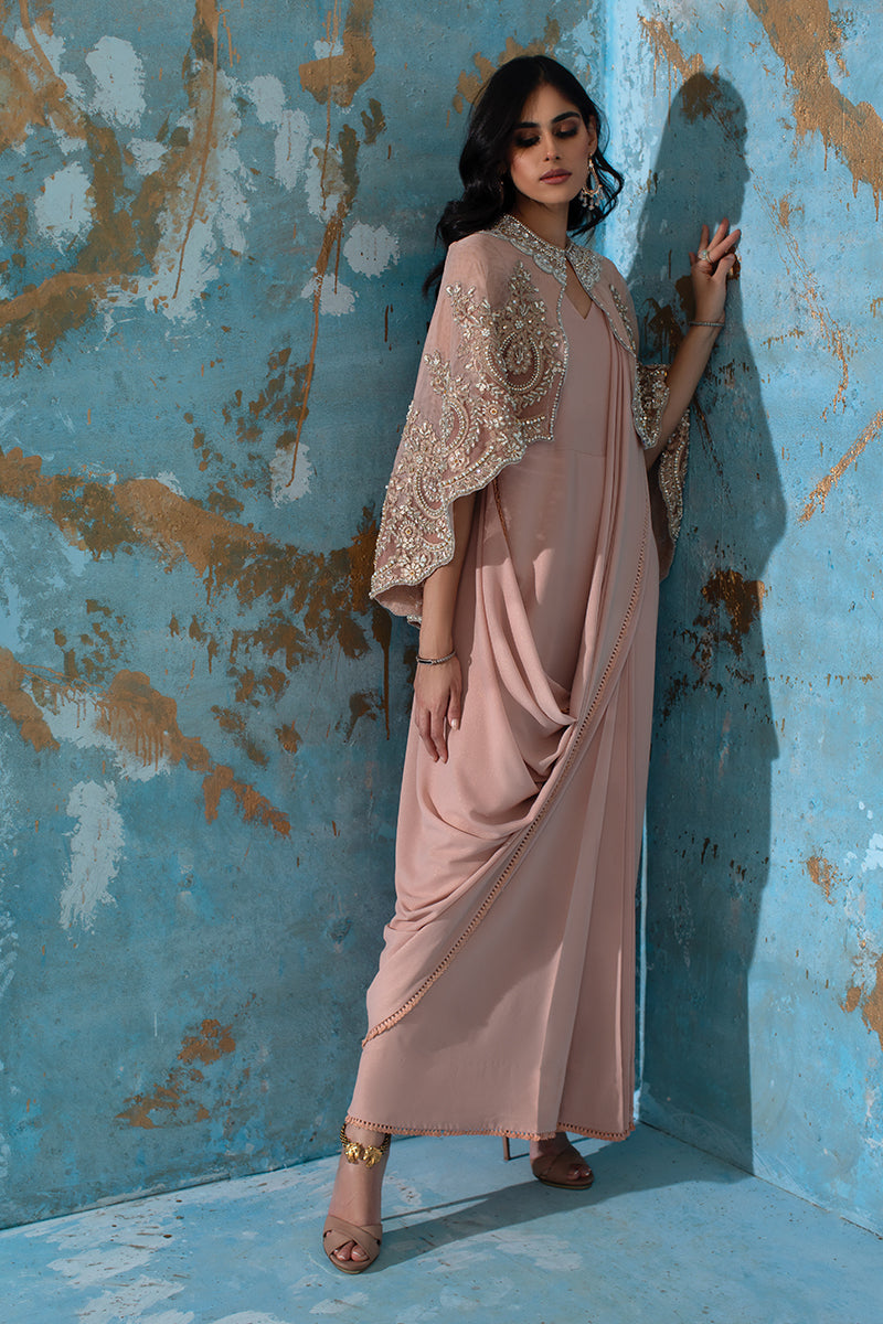 Wardha Saleem | Luxury Pret Fusion Wear | ROSALIE - FORMAL CAPE WITH DRAPE (2 PC) -  Wardha Saleem Ladies Clothes - Original Designer Dress - House of Maryam