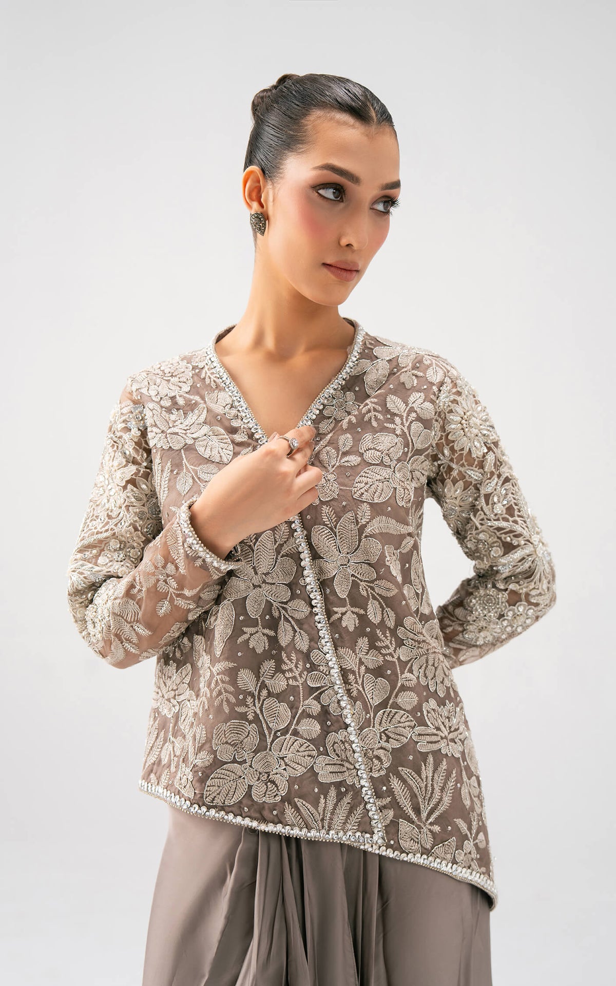 Asifa and Nabeel | Lyle Luxury Formals 25 | Taupe Bloom Drape Set-3