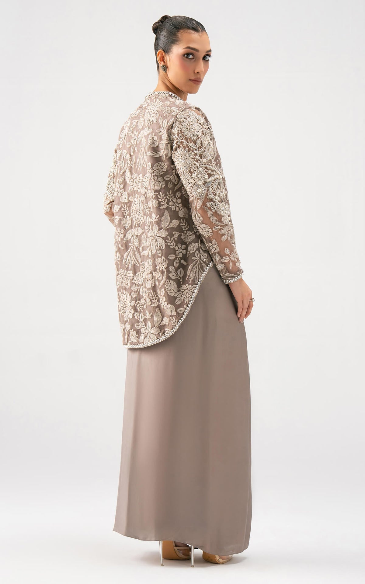 Asifa and Nabeel | Lyle Luxury Formals 25 | Taupe Bloom Drape Set-2