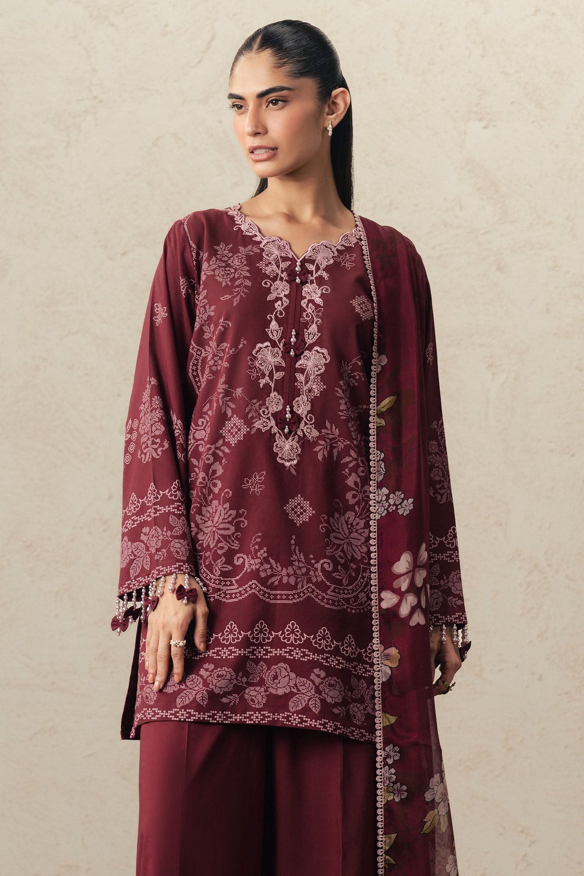 Cross Stitch | The Moonsoon Edit 26 | VELVET WHISPER-3PC PRINTED SUIT, image 4