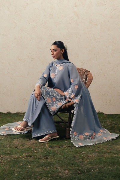 Cross Stitch | The Moonsoon Edit 26 | SAFRON SKY-3PC EMBROIDERED SUIT