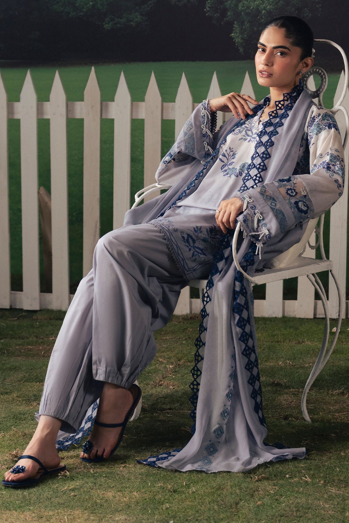 Cross Stitch | The Moonsoon Edit 26 | AZURE BLOOM-3PC PRINTED SUIT, image 5