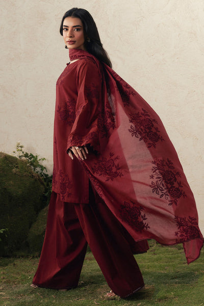 Cross Stitch | The Moonsoon Edit 26 | CRIMSON BLOOM-3PC EMBROIDERED SUIT