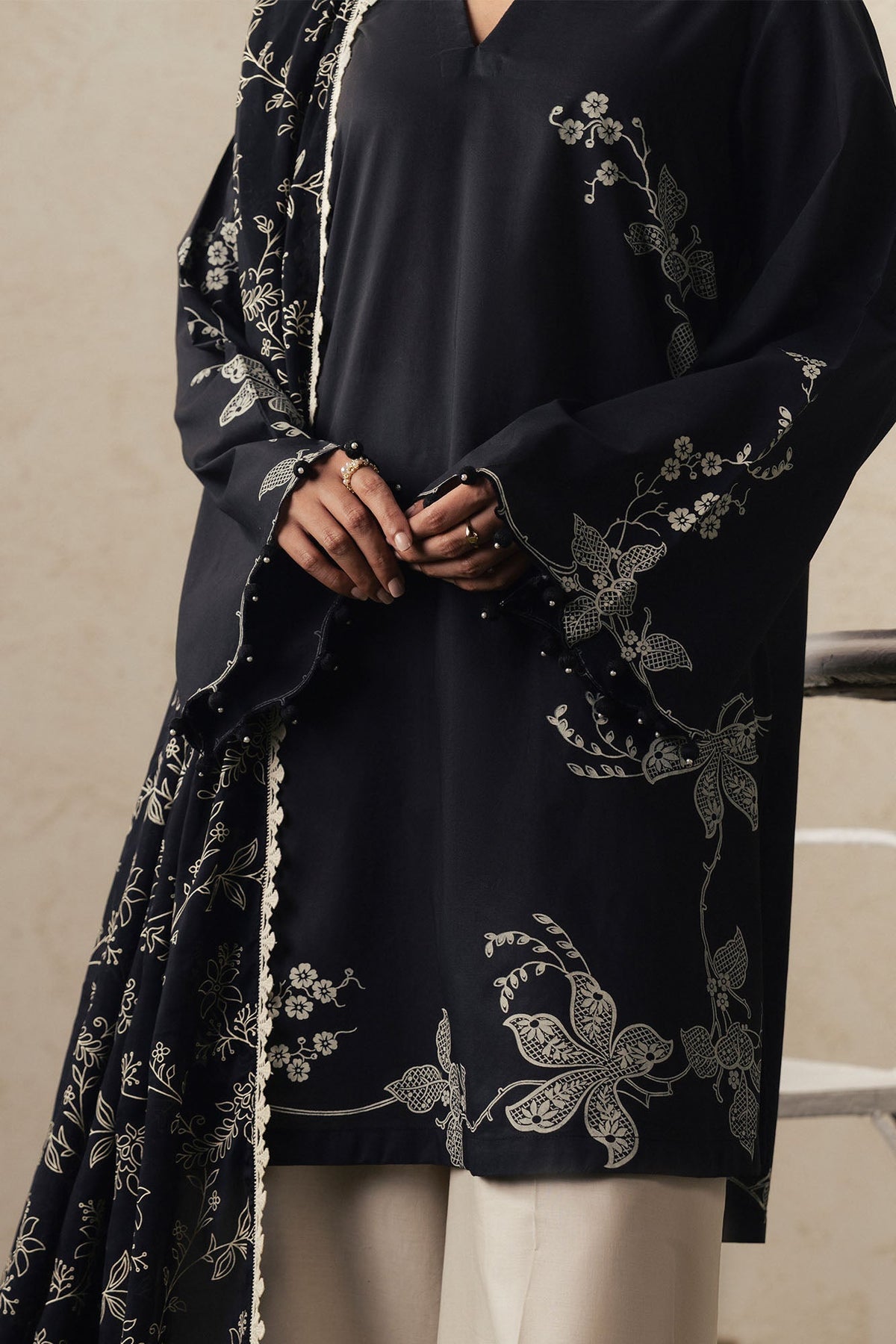 Cross Stitch | The Moonsoon Edit 26 | EBONY LACE-3PC PRINTED SUIT, image 3