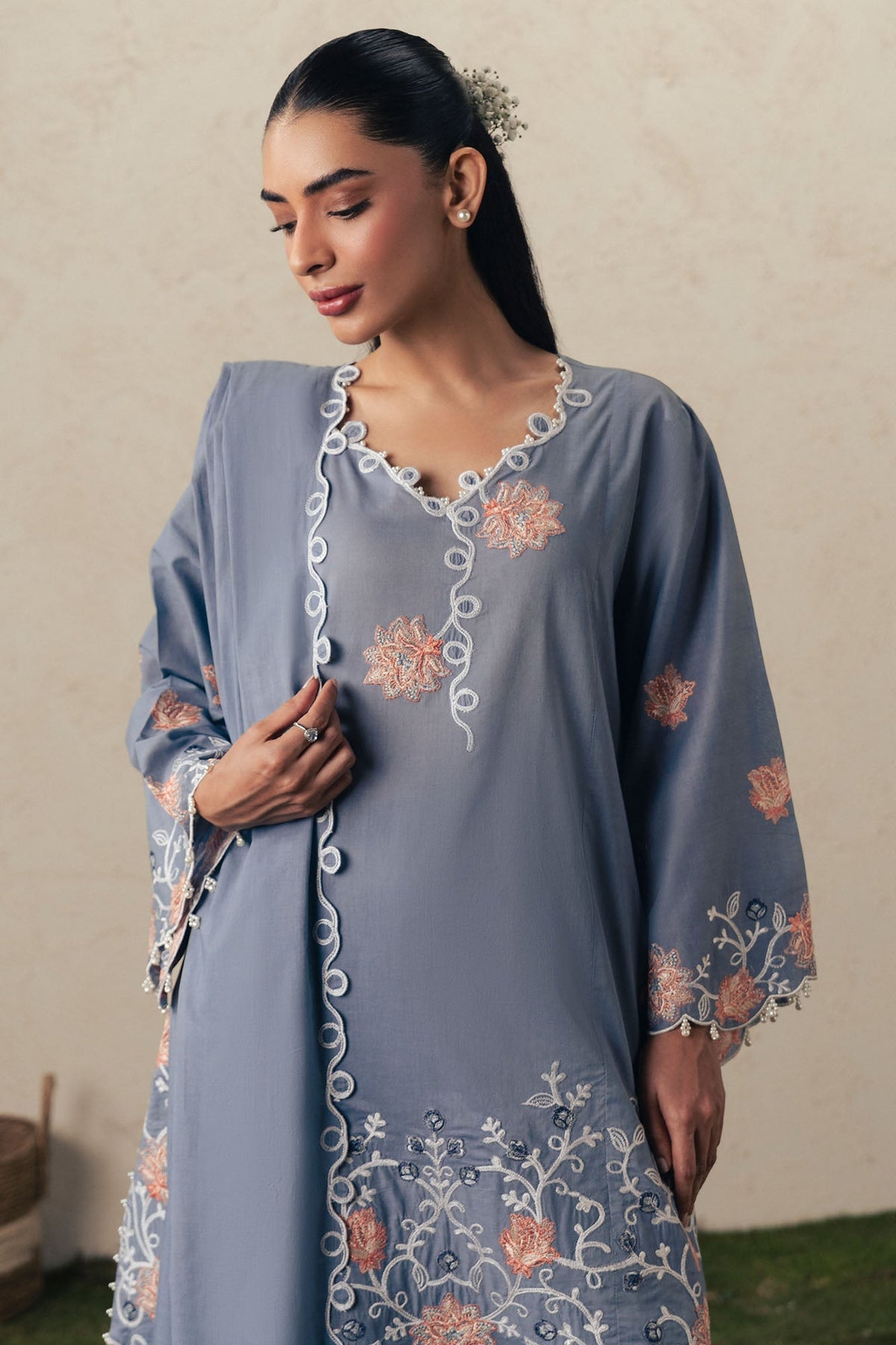 Cross Stitch | The Moonsoon Edit 26 | SAFRON SKY-3PC EMBROIDERED SUIT, image 3