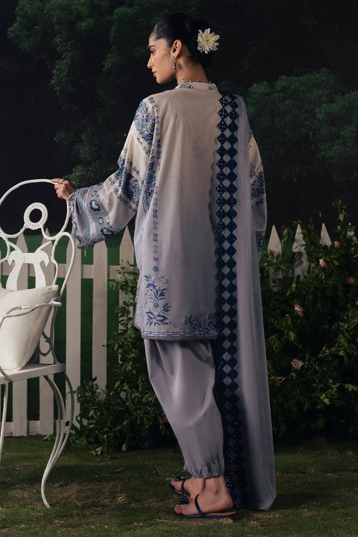 Cross Stitch | The Moonsoon Edit 26 | AZURE BLOOM-3PC PRINTED SUIT, image 2