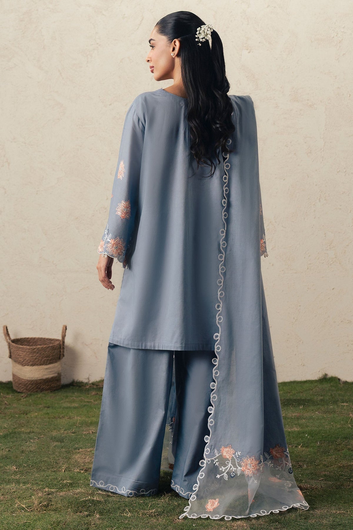 Cross Stitch | The Moonsoon Edit 26 | SAFRON SKY-3PC EMBROIDERED SUIT, image 2