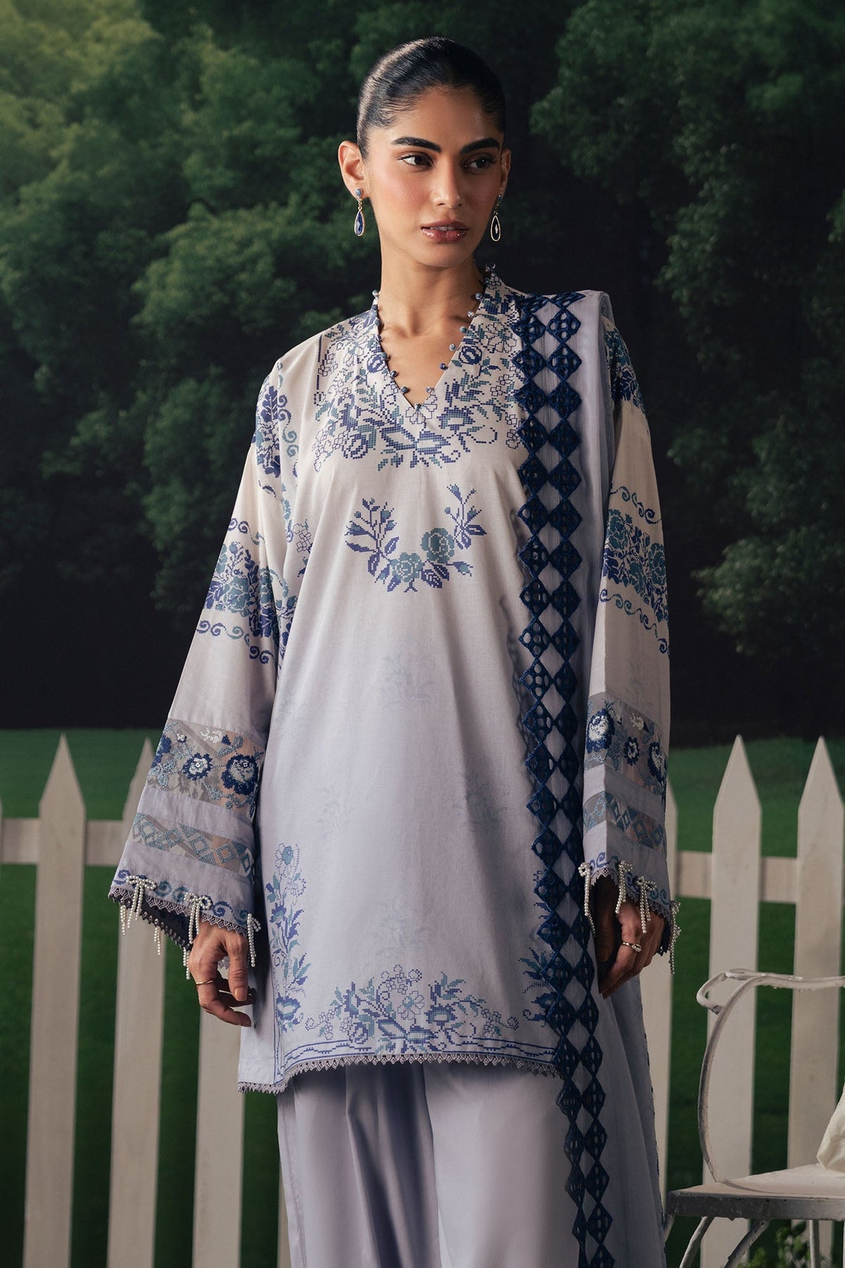 Cross Stitch | The Moonsoon Edit 26 | AZURE BLOOM-3PC PRINTED SUIT, image 3