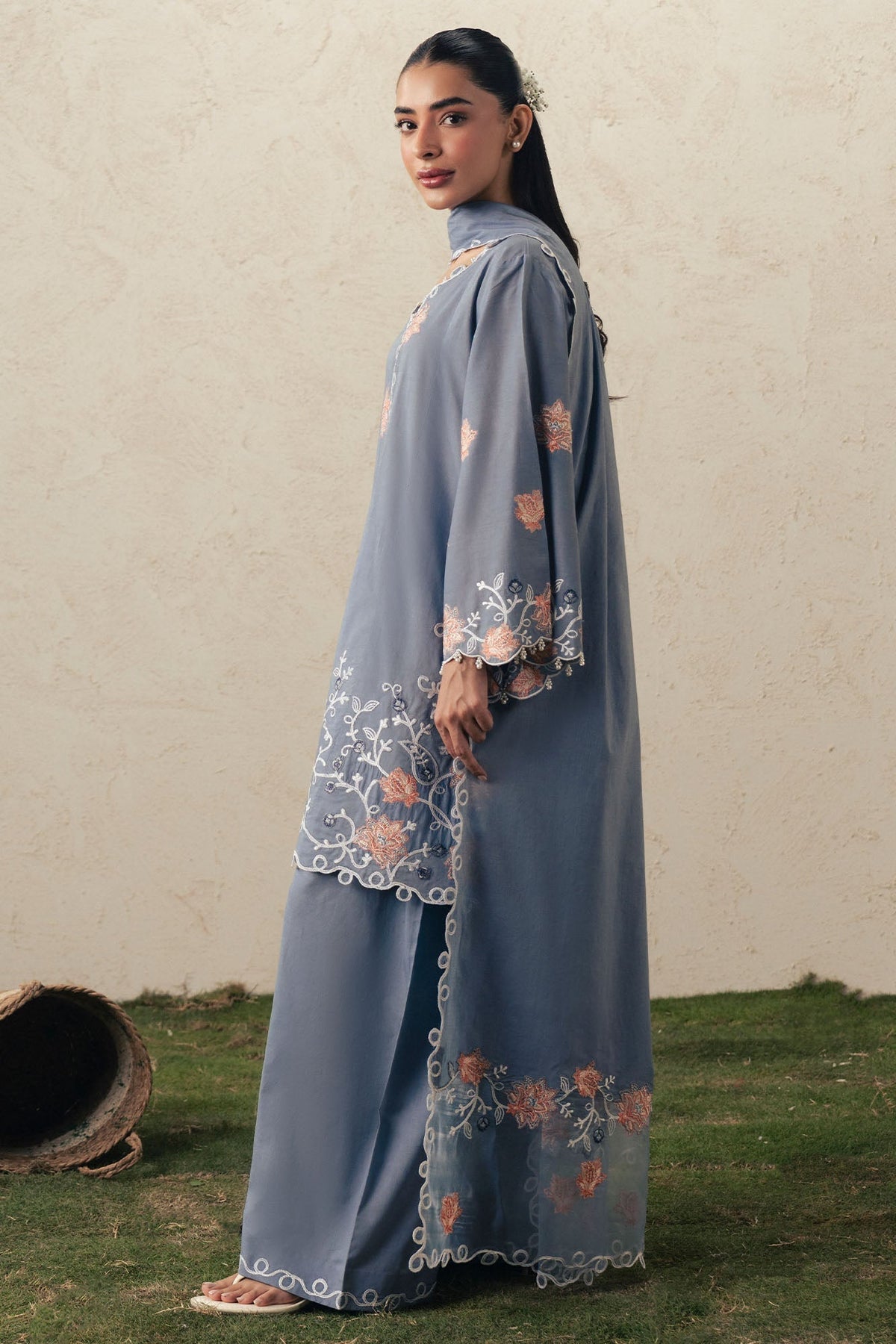 Cross Stitch | The Moonsoon Edit 26 | SAFRON SKY-3PC EMBROIDERED SUIT, image 4