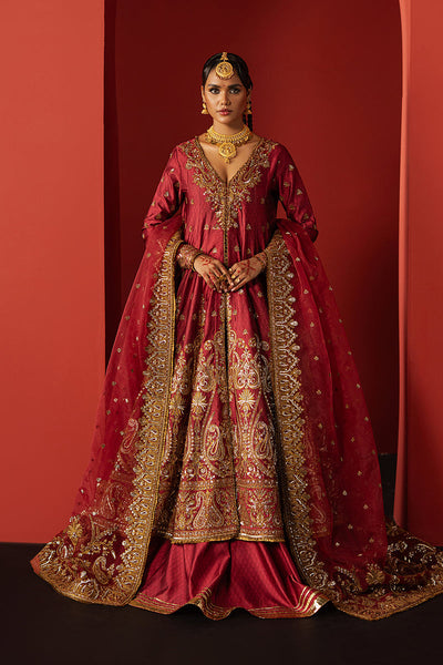 Afrozeh Bahaar coral red shirt and lehenga