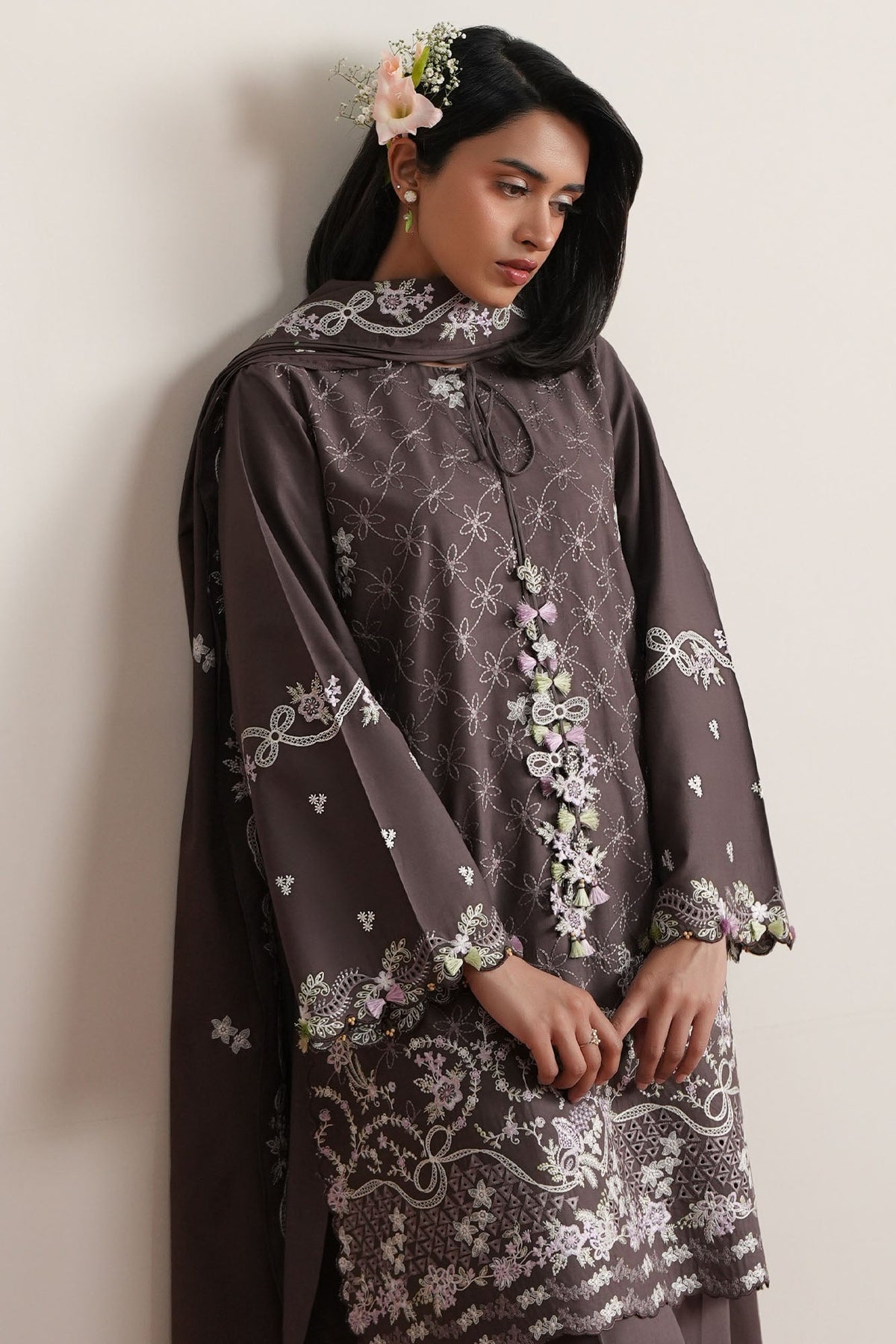 Cross Stitch | Mahiri Embroidered Collection 26 |COCOA WHISPER-7