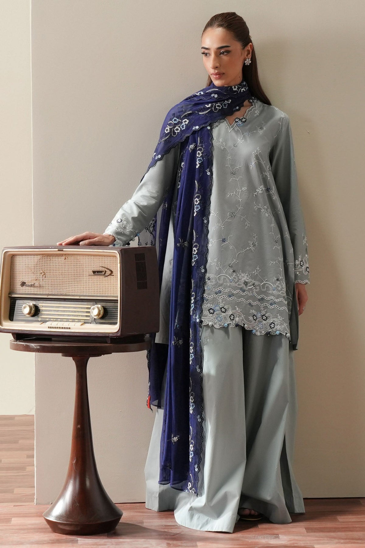Cross Stitch | Mahiri Embroidered Collection 26 |AQUA SMOKE
