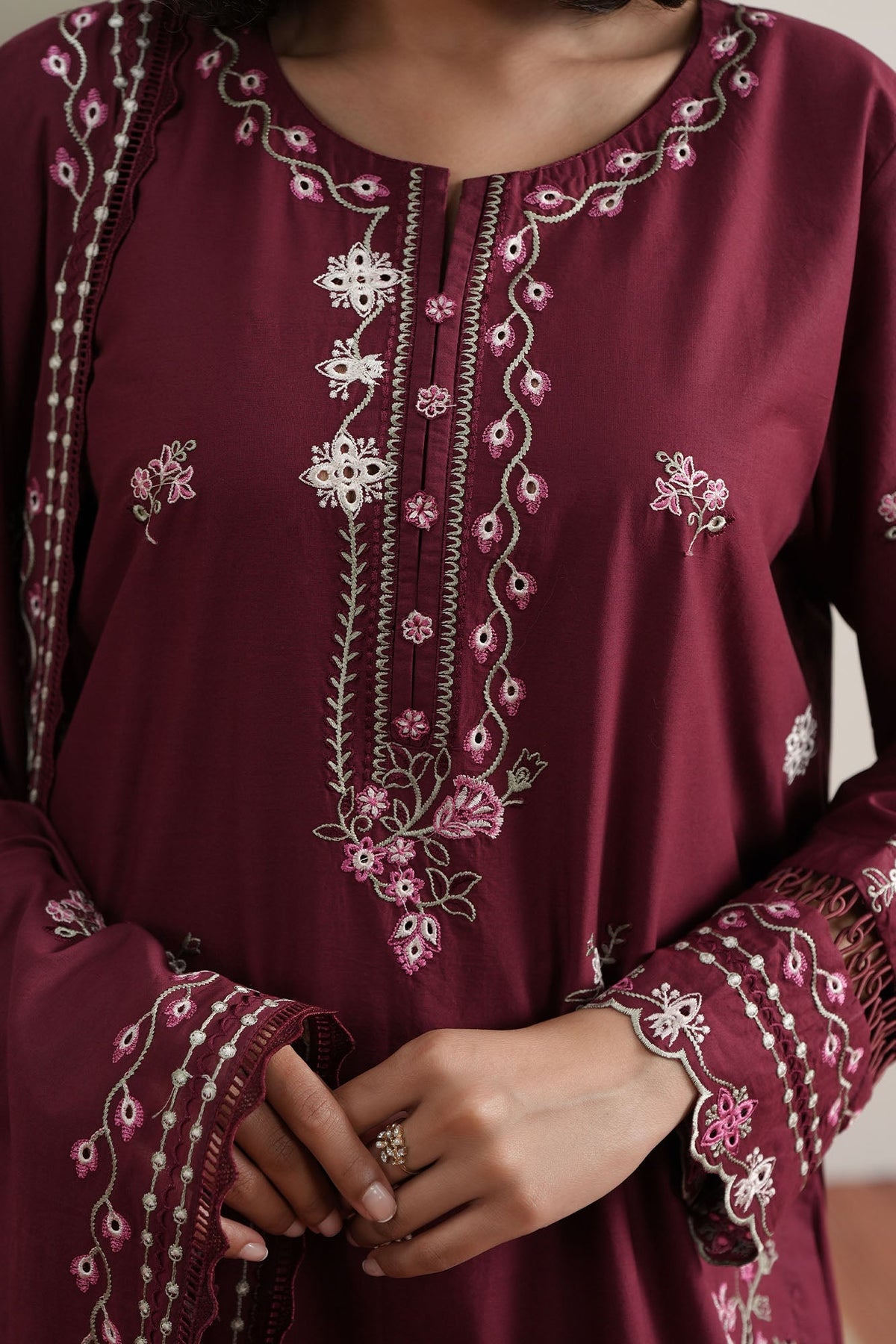 Cross Stitch | Mahiri Embroidered Collection 26 |CRIMSON-3