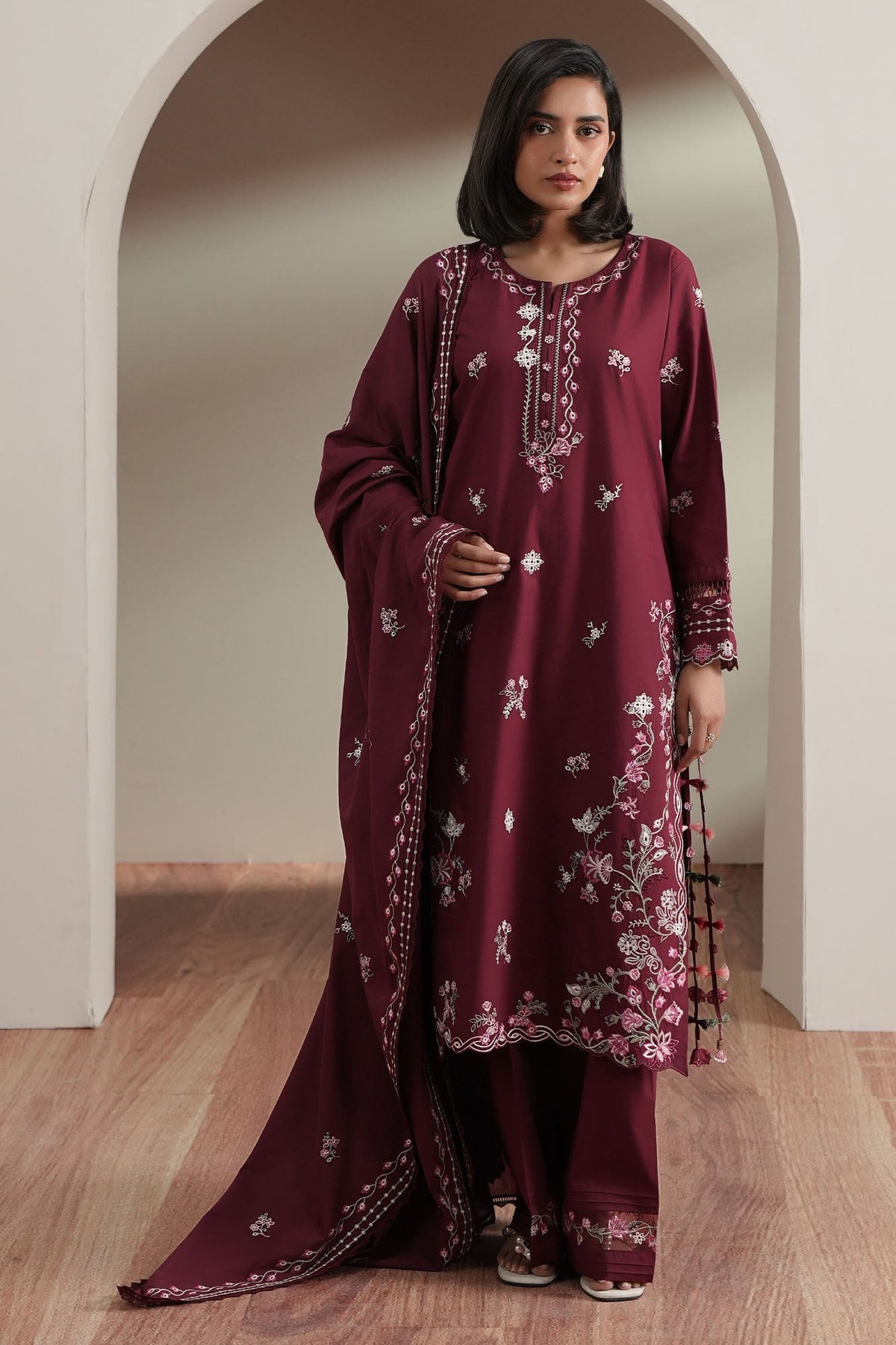 Cross Stitch | Mahiri Embroidered Collection 26 |CRIMSON