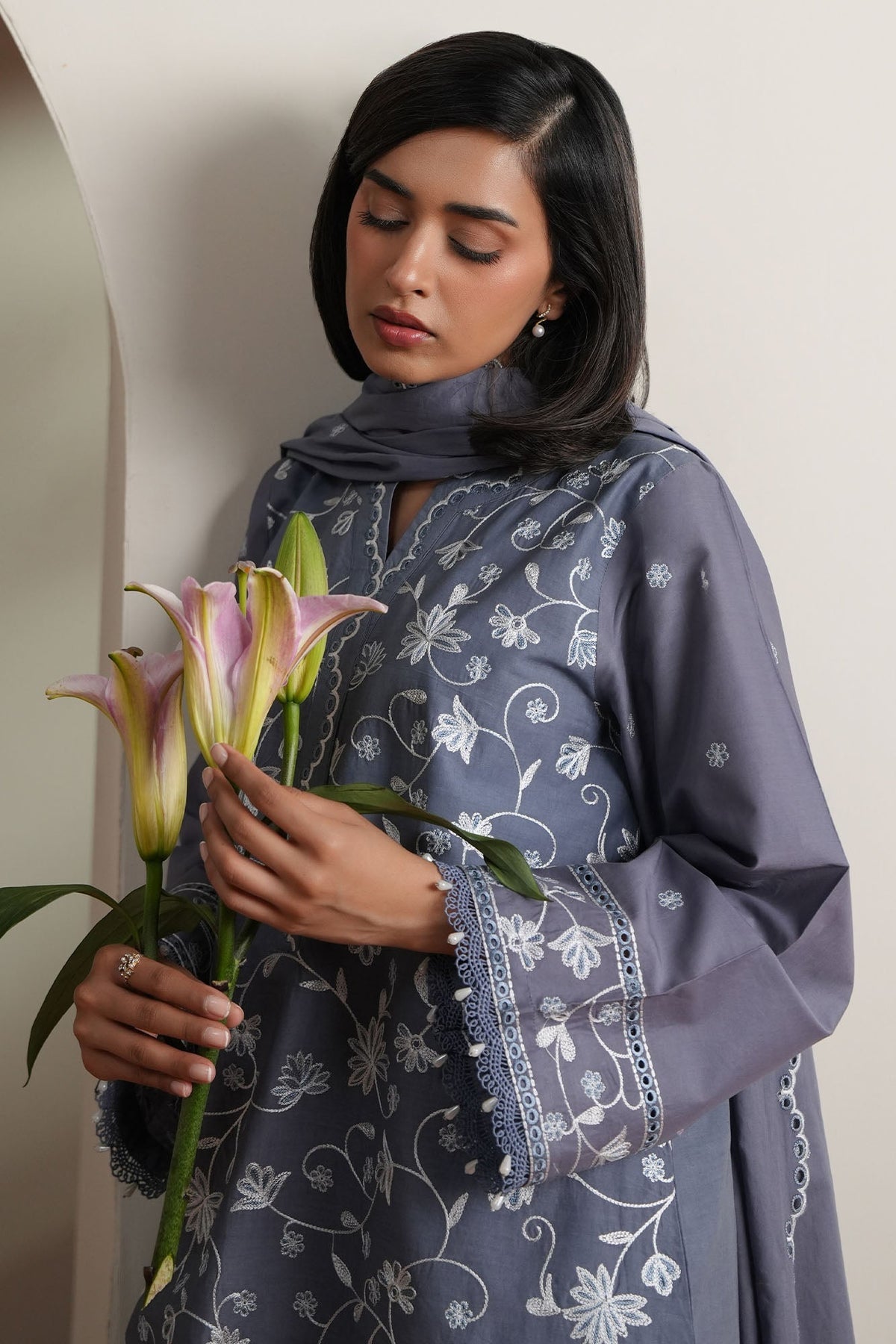 Cross Stitch | Mahiri Embroidered Collection 26 | SLATE PETALS-3