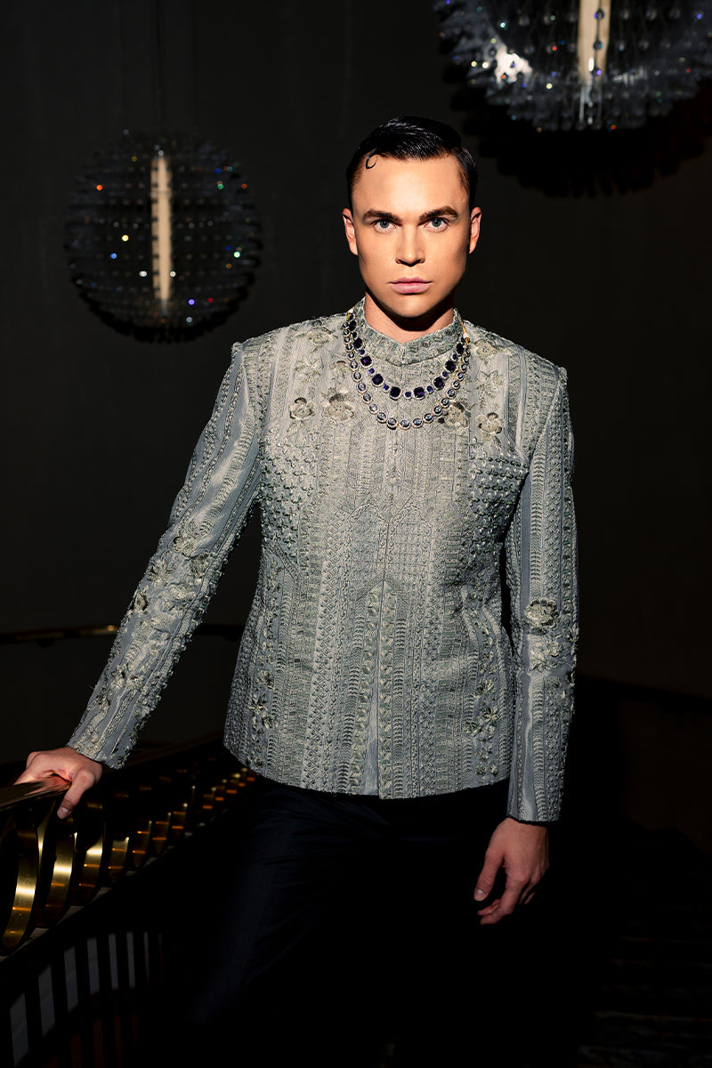 Republic By Omar Farooq | Bandhgala Suit | "Yusuf" Bandhgala Jacket -  Republic by Omar Farooq Bandhgala Suit - Original Designer Dress - House of Maryam