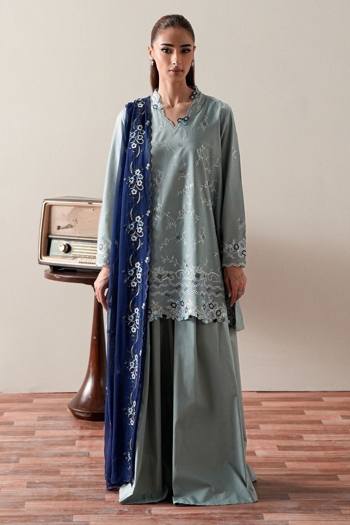 Cross Stitch | Mahiri Embroidered Collection 26 |AQUA SMOKE-7