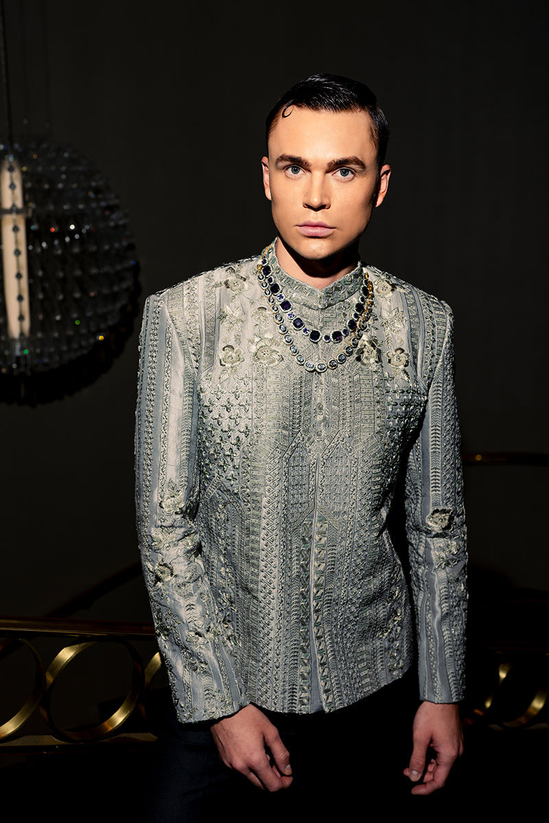 Republic By Omar Farooq | Bandhgala Suit | "Yusuf" Bandhgala Jacket -  Republic by Omar Farooq Bandhgala Suit - Original Designer Dress - House of Maryam