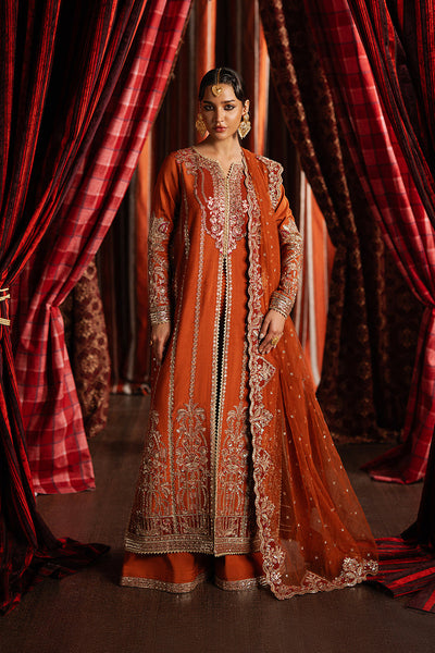 Afrozeh Aafreen rust raw silk formal suit