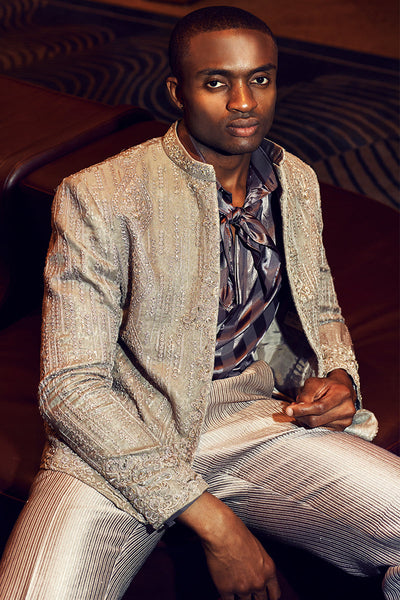Republic By Omar Farooq | Bandhgala Suit | "Cetin" Bandhgala Jacket -  Republic by Omar Farooq Bandhgala Suit - Original Designer Dress - House of Maryam