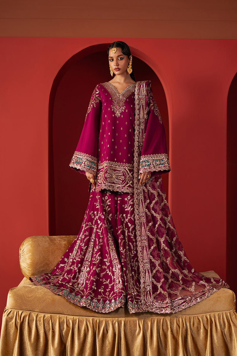 Afrozeh Shamal magenta raw silk shirt and sharara