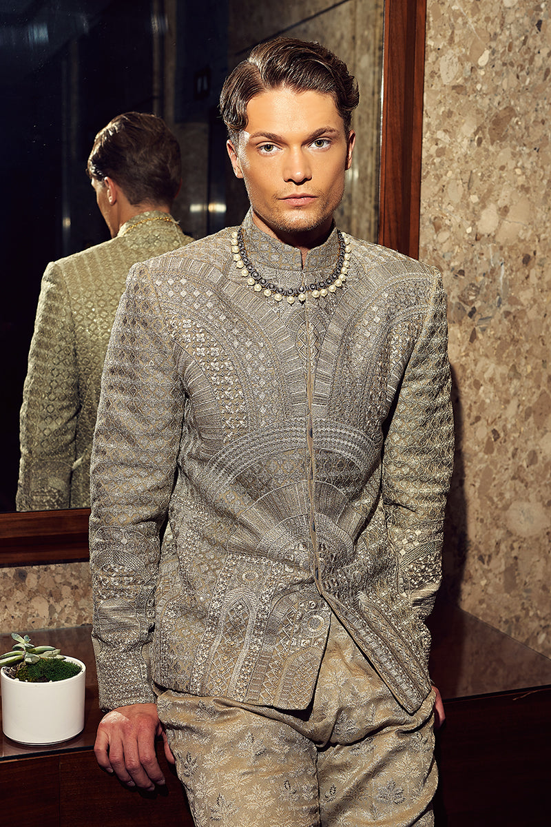 Republic By Omar Farooq | Bandhgala Suit | "Aurang" Bandhgala Jacket -  Republic by Omar Farooq Bandhgala Suit - Original Designer Dress - House of Maryam