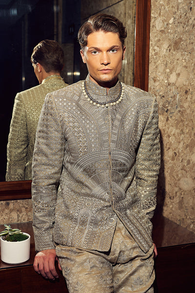 Republic By Omar Farooq | Bandhgala Suit | "Aurang" Bandhgala Jacket -  Republic by Omar Farooq Bandhgala Suit - Original Designer Dress - House of Maryam
