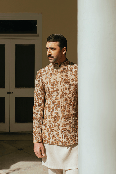 Republic By Omar Farooq | Clothing | Shimmer Gold Prince Coat -  Republic by Omar Farooq Clothing - Original Designer Dress - House of Maryam