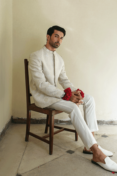 Republic By Omar Farooq | Luxury Rtw | Pearl White Prince Coat -  Republic by Omar Farooq Luxury RTW - Original Designer Dress - House of Maryam
