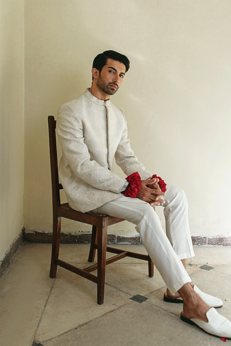 Republic By Omar Farooq | Luxury Rtw | Pearl White Prince Coat -  Republic by Omar Farooq Luxury RTW - Original Designer Dress - House of Maryam