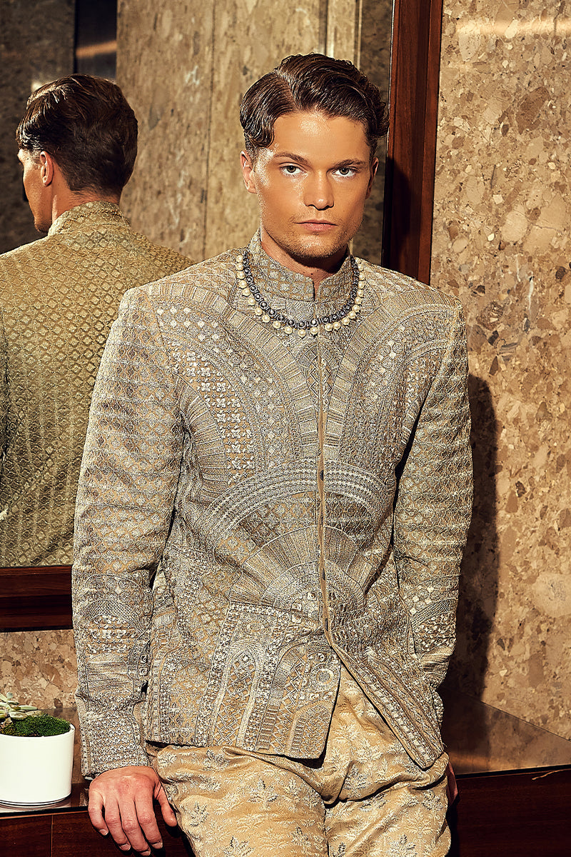 Republic By Omar Farooq | Bandhgala Suit | "Aurang" Bandhgala Jacket -  Republic by Omar Farooq Bandhgala Suit - Original Designer Dress - House of Maryam
