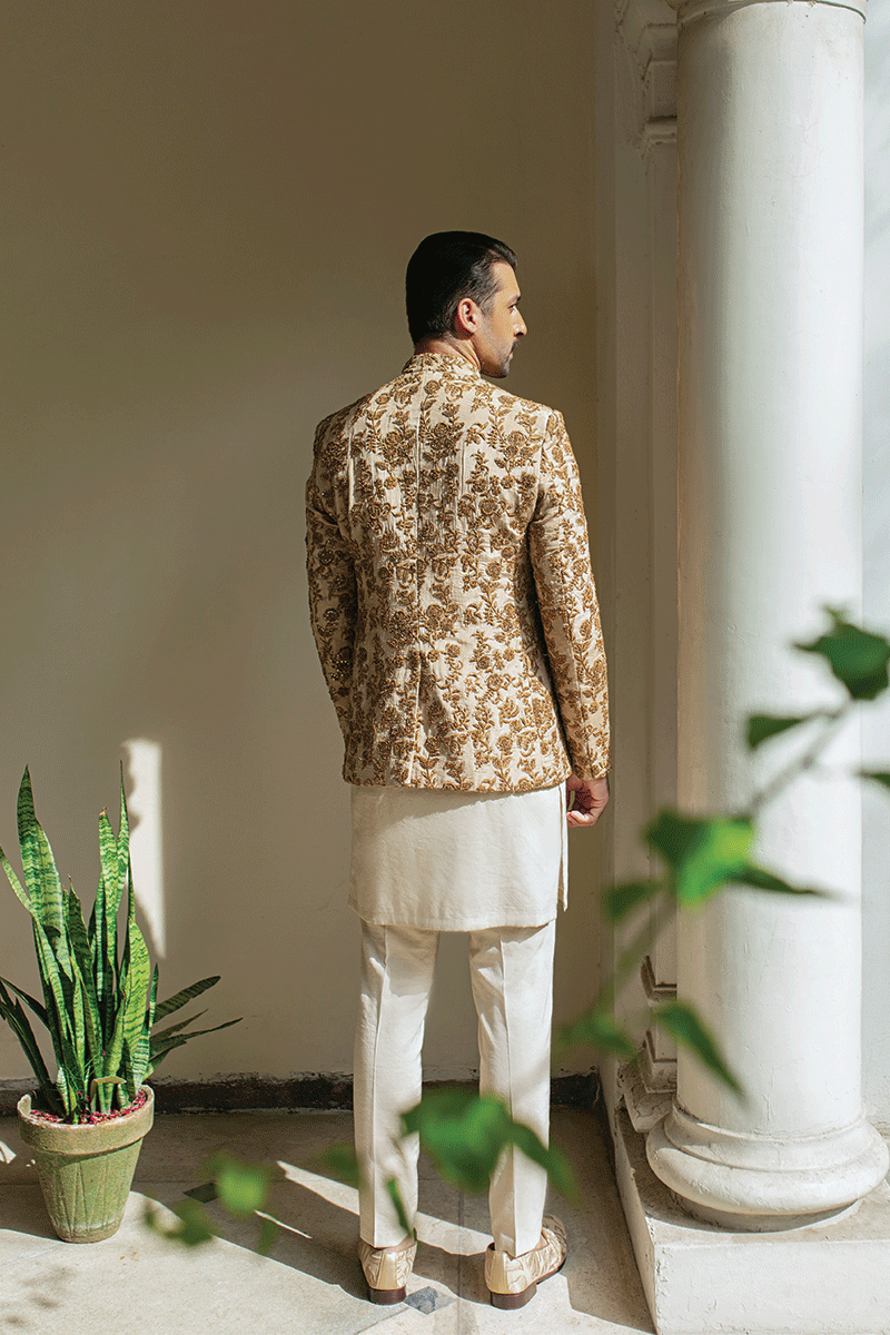 Republic By Omar Farooq | Clothing | Shimmer Gold Prince Coat -  Republic by Omar Farooq Clothing - Original Designer Dress - House of Maryam