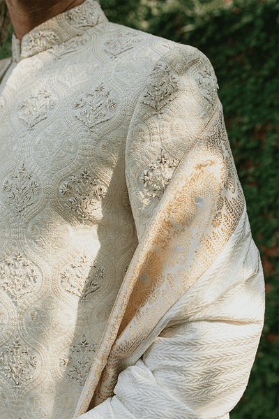 Republic By Omar Farooq | Sherwani Couture | Pearl White Shawl -  Republic by Omar Farooq SHERWANI COUTURE - Original Designer Dress - House of Maryam