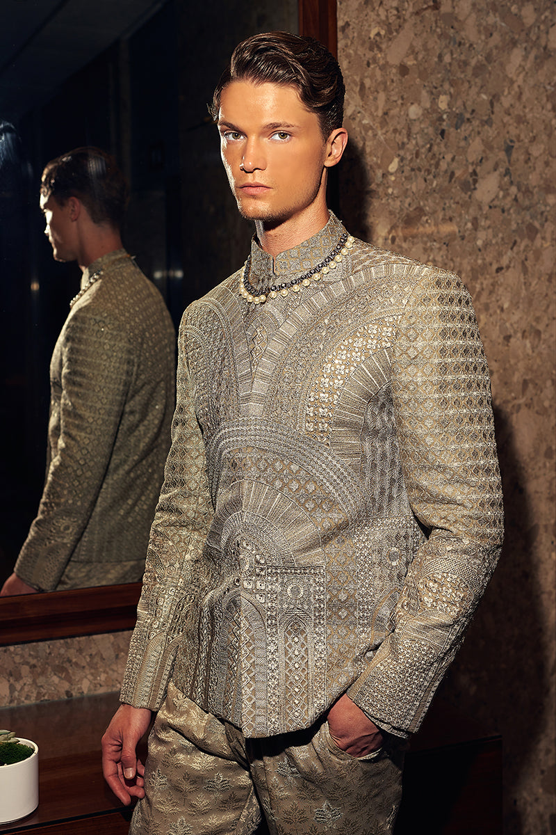 Republic By Omar Farooq | Bandhgala Suit | "Aurang" Bandhgala Jacket -  Republic by Omar Farooq Bandhgala Suit - Original Designer Dress - House of Maryam