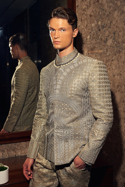 Republic By Omar Farooq | Bandhgala Suit | "Aurang" Bandhgala Jacket -  Republic by Omar Farooq Bandhgala Suit - Original Designer Dress - House of Maryam