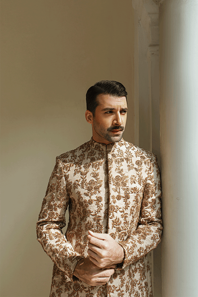 Republic By Omar Farooq | Clothing | Shimmer Gold Prince Coat -  Republic by Omar Farooq Clothing - Original Designer Dress - House of Maryam
