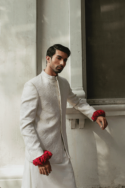 Republic By Omar Farooq | Luxury Rtw | Pearl White Prince Coat -  Republic by Omar Farooq Luxury RTW - Original Designer Dress - House of Maryam