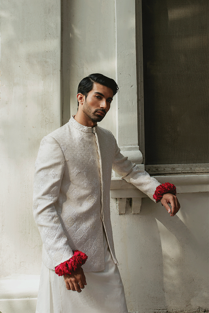 Republic By Omar Farooq | Luxury Rtw | Pearl White Prince Coat -  Republic by Omar Farooq Luxury RTW - Original Designer Dress - House of Maryam