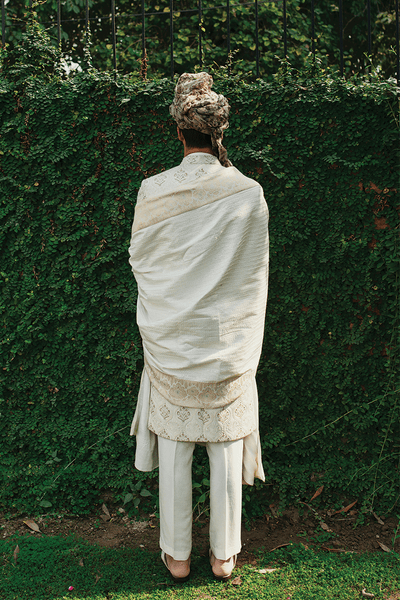 Republic By Omar Farooq | Sherwani Couture | Pearl White Shawl -  Republic by Omar Farooq SHERWANI COUTURE - Original Designer Dress - House of Maryam